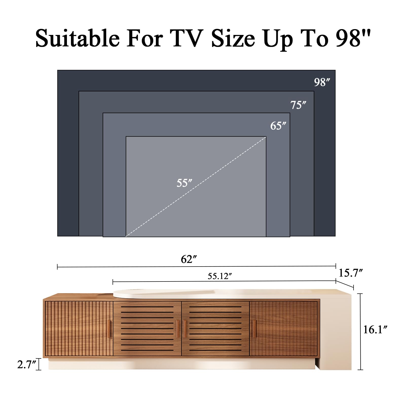 JGOEI 75"-85" or 90" Mid Century Modern TV Stands, Extendable TV Stand with 4 Storage Cabinets, TV Console with Storage, Adjustable TV Stand for Up to 98 Inch TVs, Modern Entertainment Center, Black