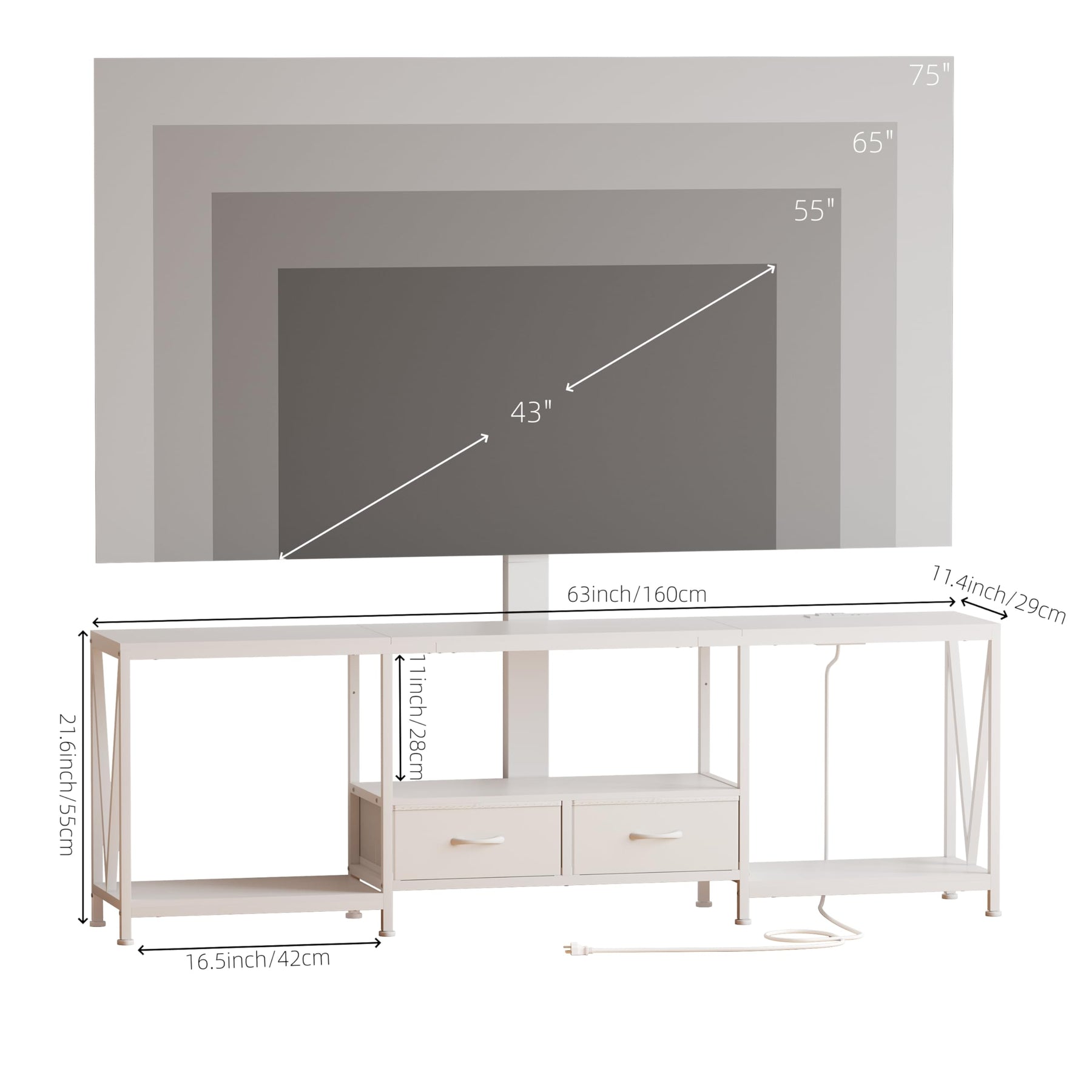 NinPeen 63" W TV Stand with Mount,LED & Charging Station for 55,65,75" TV