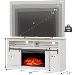 YESHOMY 58" Farmhouse TV Stand for TVs up to 65", Sliding Barn Doors, White