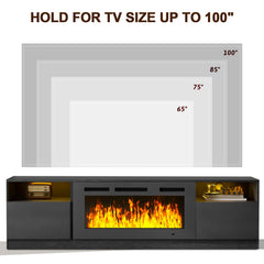 oneinmil Fireplace TV Stand with 36" Electric Fireplace, LED Light Entertainment Center, Modern Wood Texture Entertainment Stand with Highlight Storage Cabinet for TVs Up to 80", 70 inches, Black