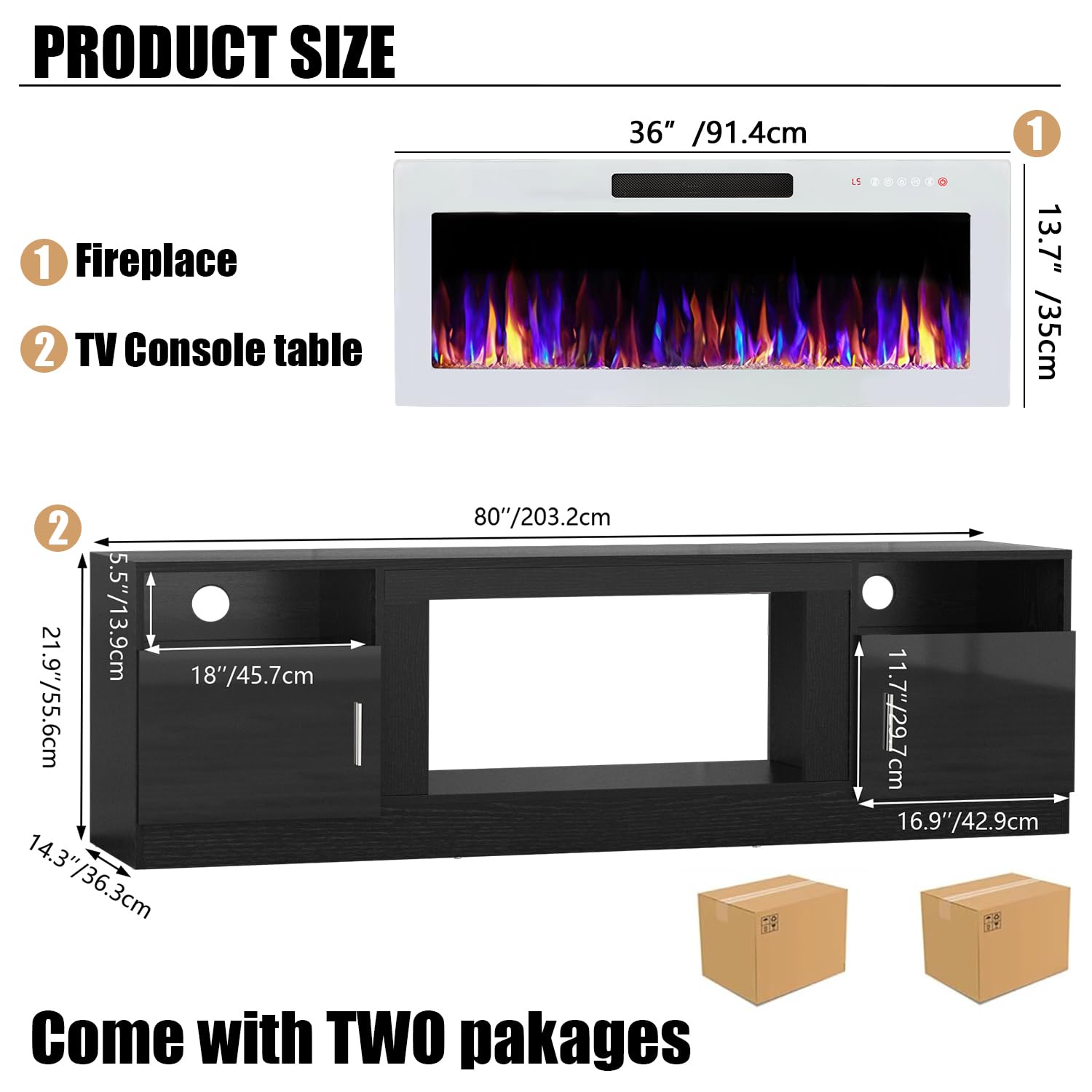 VITESSE 70”Fireplace TV Stand,Modern Entertainment Center Heating Fireplace