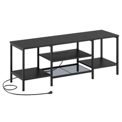 HOOBRO TV Stand with Power Outlets to 75 Inches, TV Console Table with Open Storage Shelves Cabinet, Industrial Media Entertainment Center for Living Room Bedroom, Rustic Brown and Black BF80DS01