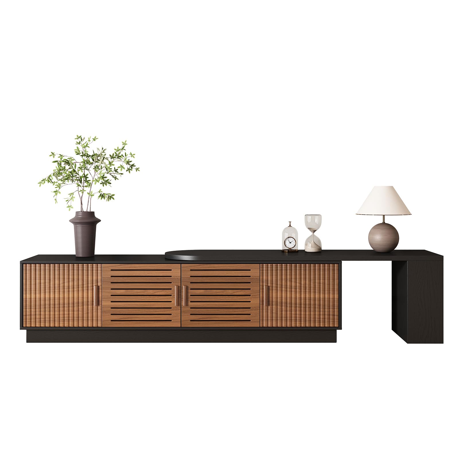 JGOEI 75"-85" or 90" Mid Century Modern TV Stands, Extendable TV Stand with 4 Storage Cabinets, TV Console with Storage, Adjustable TV Stand for Up to 98 Inch TVs, Modern Entertainment Center, Black