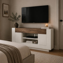 OKD 70" TV Stand for 80" TV, Thick Block Media Console, Antique White
