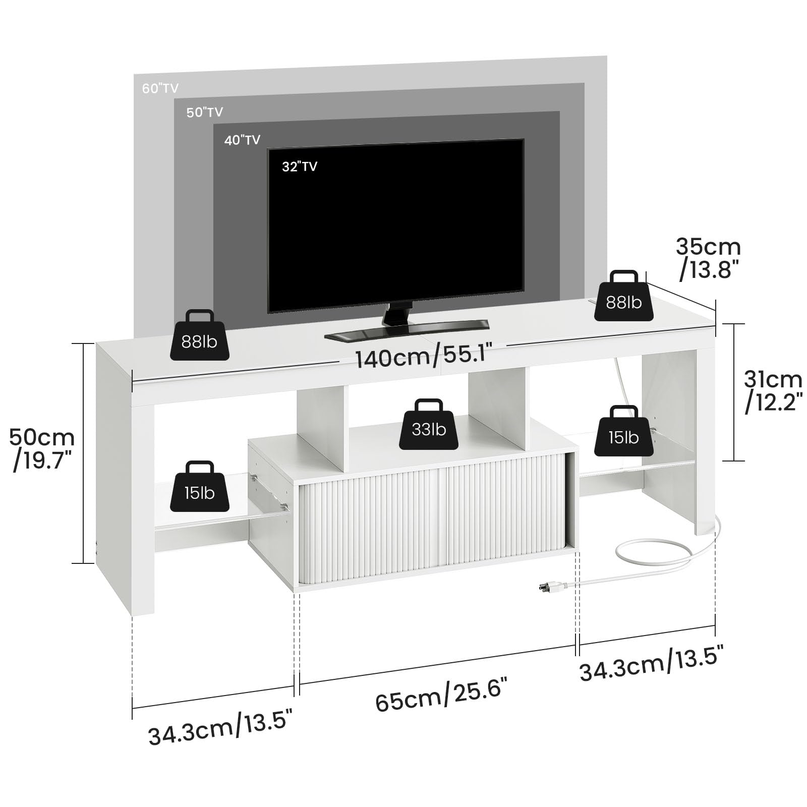 CHOEZON LED TV Stand for 60 inch TVs, Media Entertainment Center, White