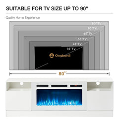 oneinmil Fireplace TV Stand with 36" Electric Fireplace, LED Light Entertainment Center, Modern Wood Texture Entertainment Stand with Highlight Storage Cabinet for TVs Up to 80", 70 inches, Black