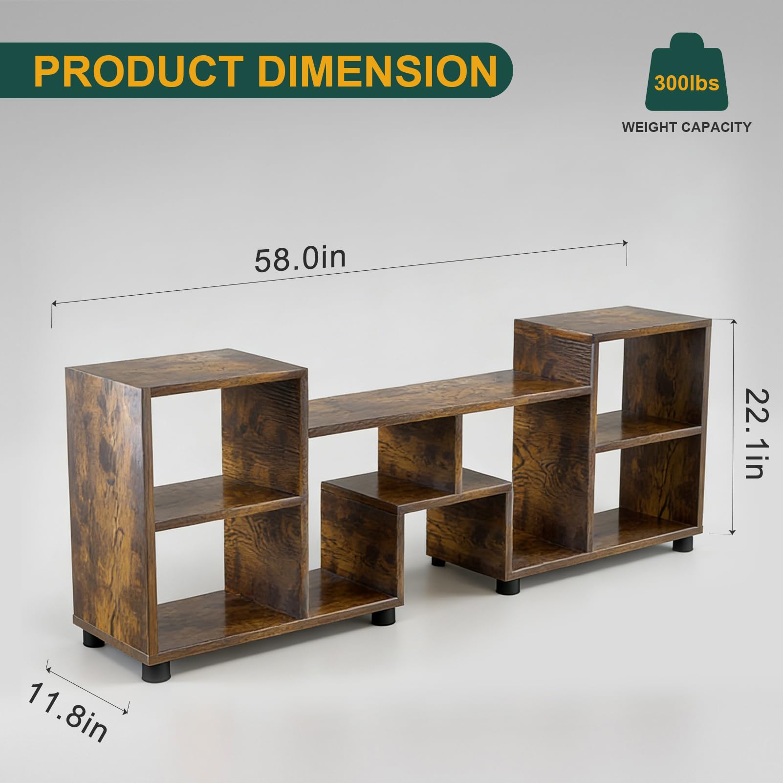 ACOHOOK Walnut 60" Mid-Century TV Stand with Storage Open Shelf