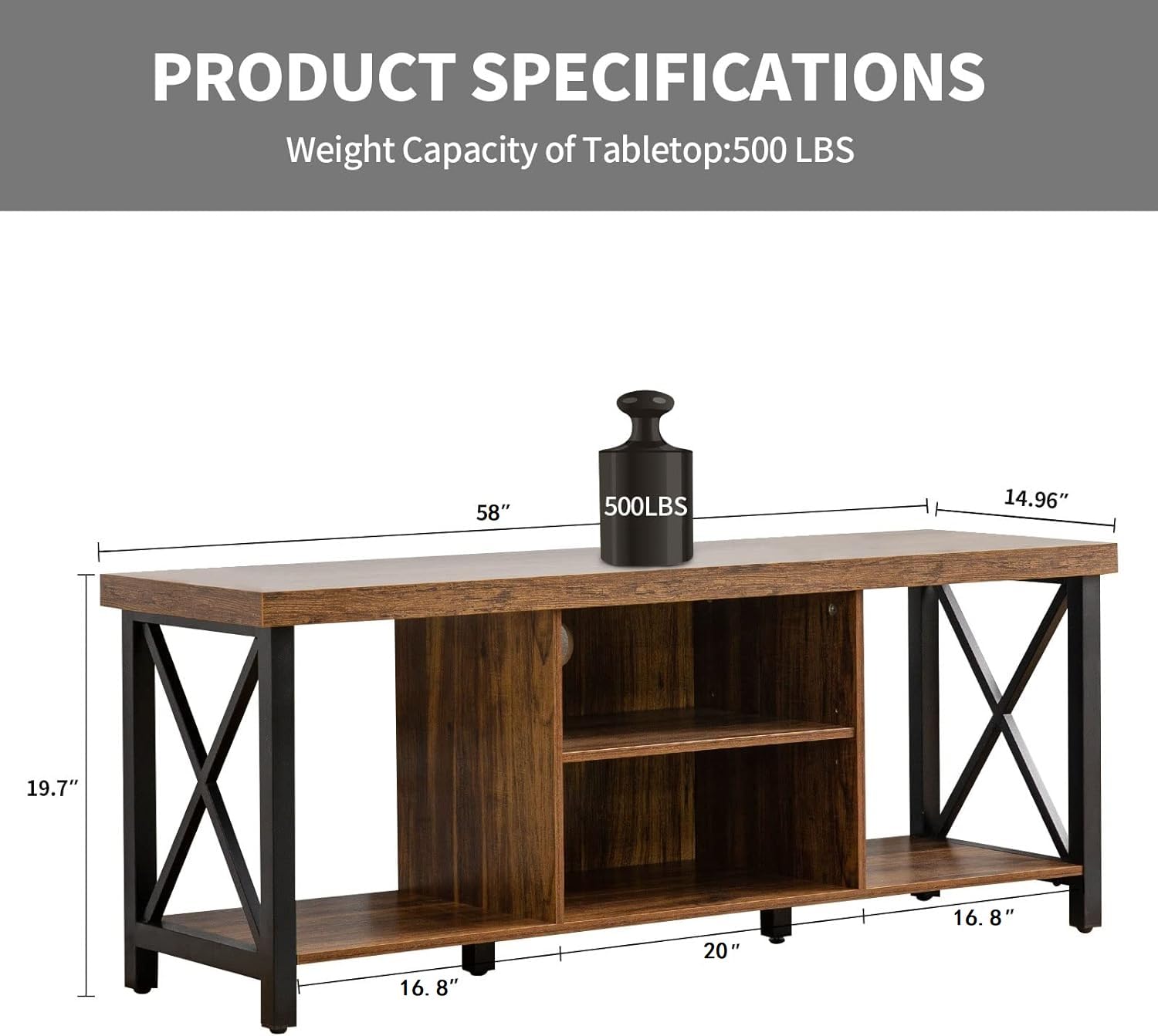 GAZHOME TV Stand for TV up to 55 Inches, TV Cabinet with Open Storage, TV Console Unit with Shelving for Living Room, Entertainment Room, Rustic Brown