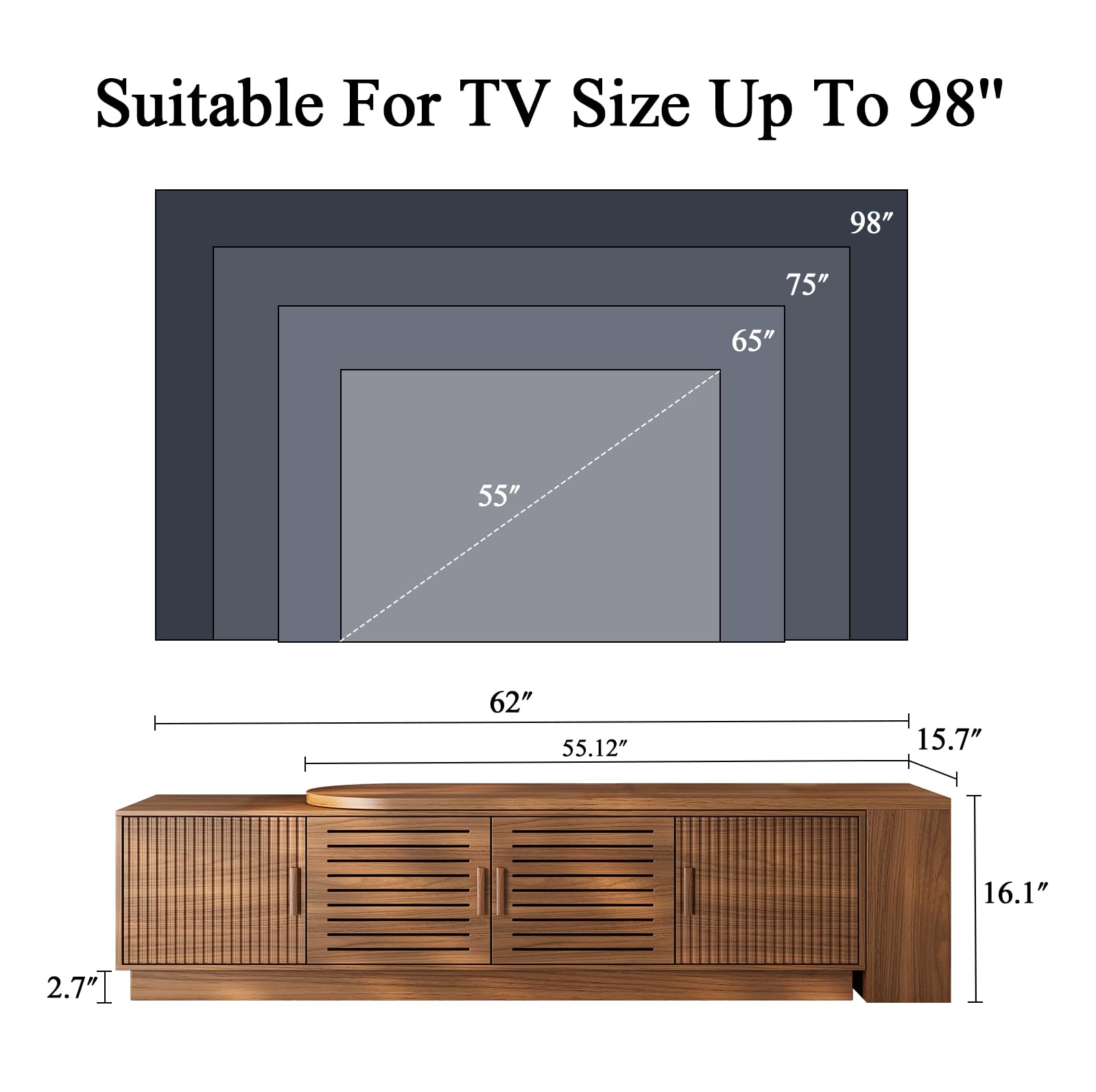 JGOEI 75"-85" or 90" Mid Century Modern TV Stands, Extendable TV Stand with 4 Storage Cabinets, TV Console with Storage, Adjustable TV Stand for Up to 98 Inch TVs, Modern Entertainment Center, Black