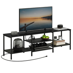 HOOBRO TV Stand with Power Outlets to 75 Inches, TV Console Table with Open Storage Shelves Cabinet, Industrial Media Entertainment Center for Living Room Bedroom, Rustic Brown and Black BF80DS01