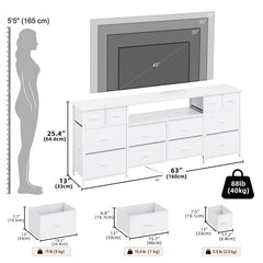 VERMESS 63 Inch 12 Drawers Long Dresser for Bedroom, Chest of Drawers, TV Stand with LED & Power Outlets, Entertainment Center with Storage Shelves, TV Unit for Living Room, for 65, 70 Inch TV, Black