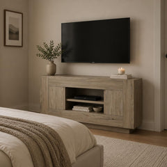 OKD 70" TV Stand for 80" TV, Thick Block Media Console, Antique White