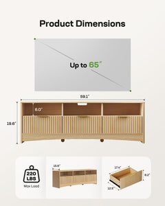 Marsail Fluted TV Stand for 65 inch TV, Modern Entertainment Center with Drawers, Boho TV Stands Wood Media Console Cabinet with Storage and Shelves, TV Consoles for Living Room, Bedroom, Oak
