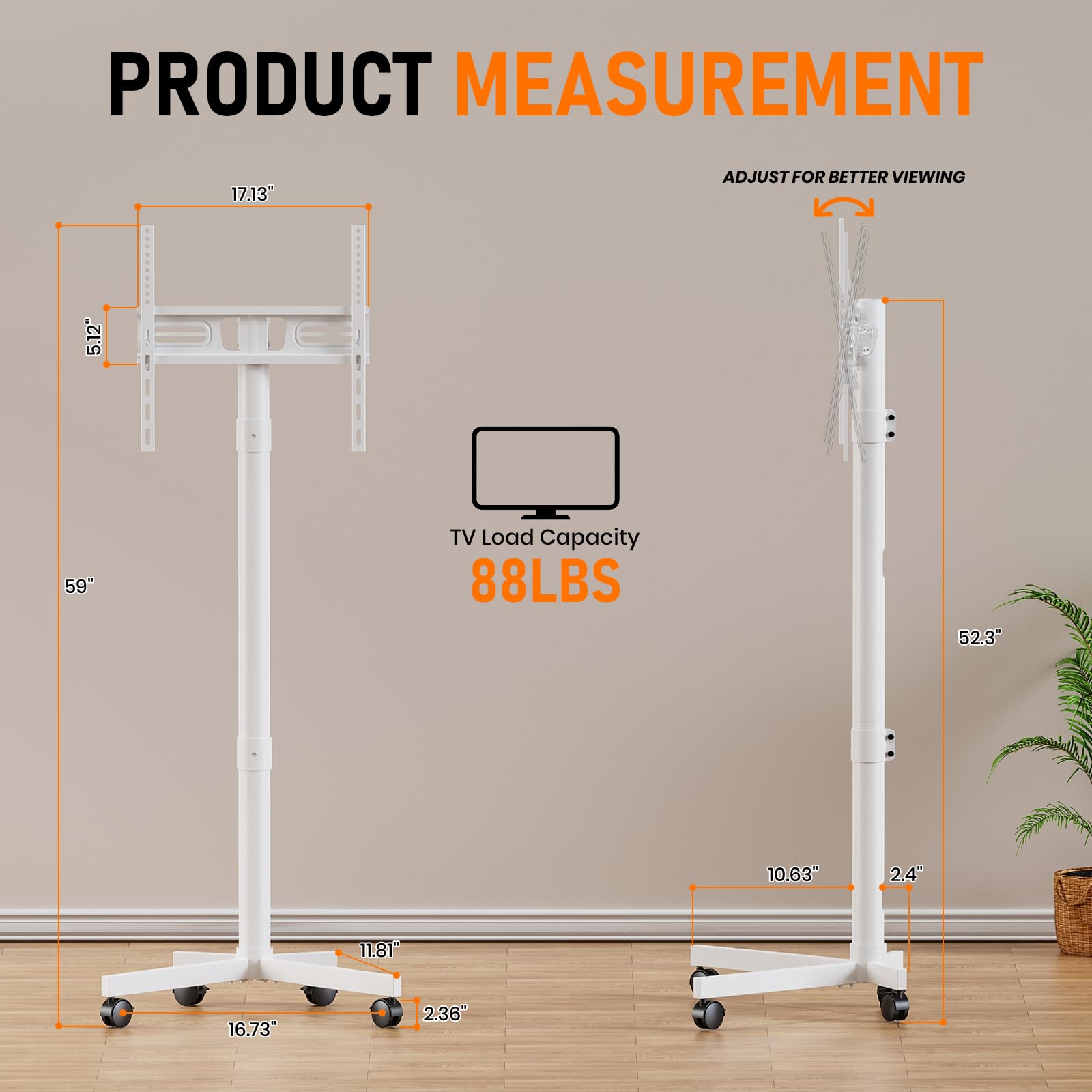 Motorized Rolling TV Stand on Wheels for 32-75 Inch TVs/Screens