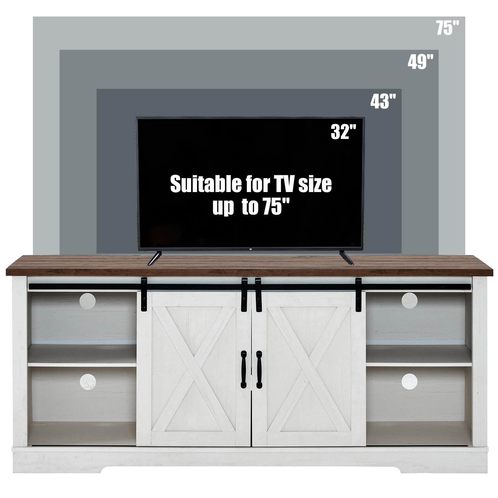 AMERLIFE 66" TV Stand for Living Room, Entertainment Center, Brown