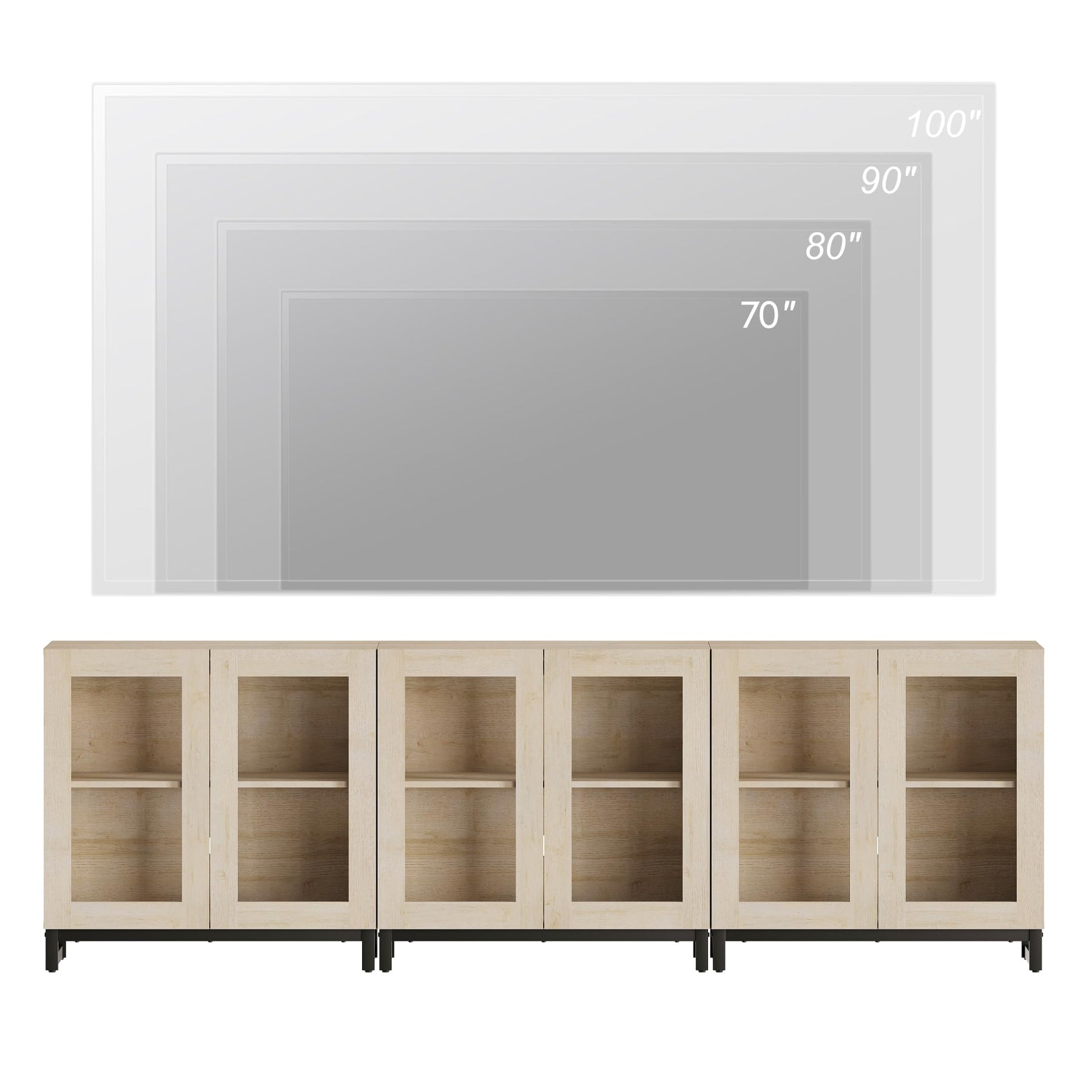 WAMPAT Modern TV Stand with Glass Doors for 80-120 inch TVs, 4 in 1 Entertainment Center Console with 4 Drawers and Metal Base for Living Room, Bedroom, Brown