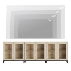 WAMPAT Modern TV Stand with Glass Doors for 80-120 inch TVs, 4 in 1 Entertainment Center Console with 4 Drawers and Metal Base for Living Room, Bedroom, Brown