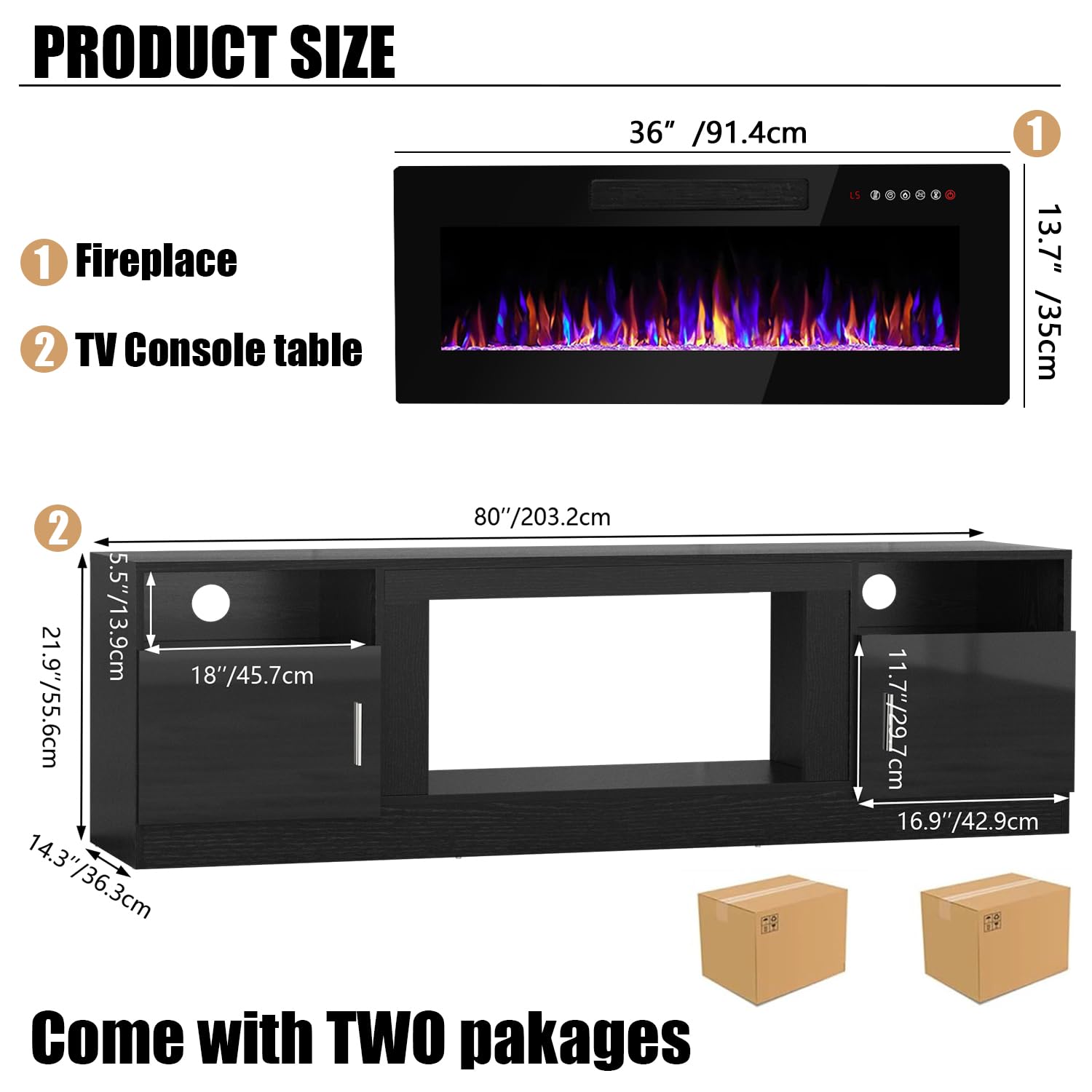 VITESSE 70”Fireplace TV Stand,Modern Entertainment Center Heating Fireplace