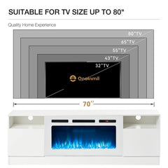 oneinmil Fireplace TV Stand with 36" Electric Fireplace, LED Light Entertainment Center, Modern Wood Texture Entertainment Stand with Highlight Storage Cabinet for TVs Up to 80", 70 inches, Black