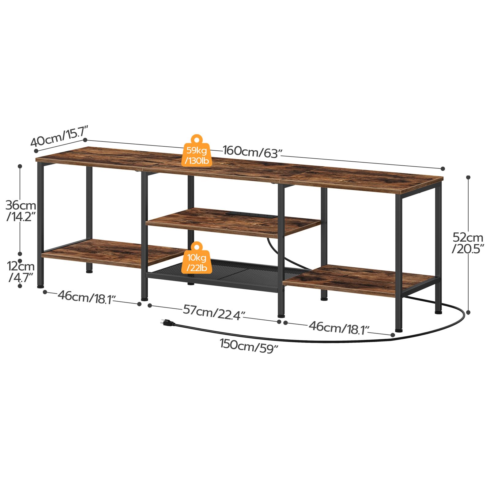 HOOBRO TV Stand with Power Outlets to 75 Inches, TV Console Table with Open Storage Shelves Cabinet, Industrial Media Entertainment Center for Living Room Bedroom, Rustic Brown and Black BF80DS01