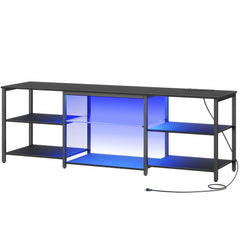 HOOBRO LED TV Stand for 75 Inch TVs with Charging Station, Gaming Entertainment Center with 3-Tier Open Storage, Long 70.1” Media TV Console Table, TV Stand for Living Room, Bedroom, Black BB22UDDS01