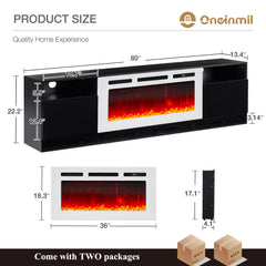 oneinmil Fireplace TV Stand with 36" Electric Fireplace, LED Light Entertainment Center, Modern Wood Texture Entertainment Stand with Highlight Storage Cabinet for TVs Up to 80", 70 inches, Black