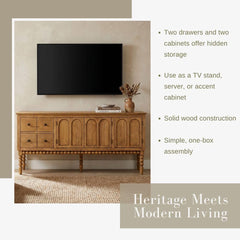 SAND STONE HOME 65" TV Entertainment Console, Buffet Cabinet, Cocoa Brown