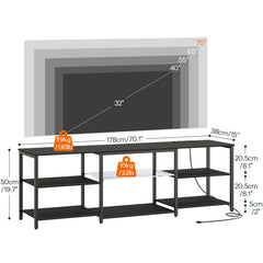 HOOBRO LED TV Stand for 75 Inch TVs with Charging Station, Gaming Entertainment Center with 3-Tier Open Storage, Long 70.1” Media TV Console Table, TV Stand for Living Room, Bedroom, Black BB22UDDS01