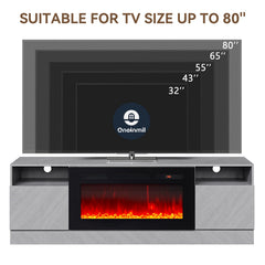 oneinmil Fireplace TV Stand with 36" Electric Fireplace, LED Light Entertainment Center, Modern Wood Texture Entertainment Stand with Highlight Storage Cabinet for TVs Up to 80", 70 inches, Black