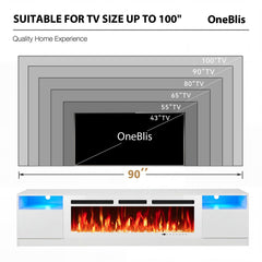 oneinmil Fireplace TV Stand with 36" Electric Fireplace, LED Light Entertainment Center, Modern Wood Texture Entertainment Stand with Highlight Storage Cabinet for TVs Up to 80", 70 inches, Black