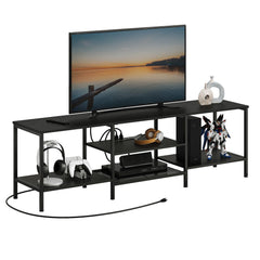 HOOBRO TV Stand with Power Outlets to 75 Inches, TV Console Table with Open Storage Shelves Cabinet, Industrial Media Entertainment Center for Living Room Bedroom, Rustic Brown and Black BF80DS01