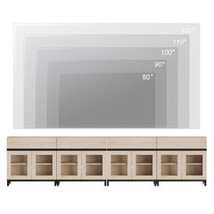 WAMPAT Modern TV Stand with Glass Doors for 80-120 inch TVs, 4 in 1 Entertainment Center Console with 4 Drawers and Metal Base for Living Room, Bedroom, Brown
