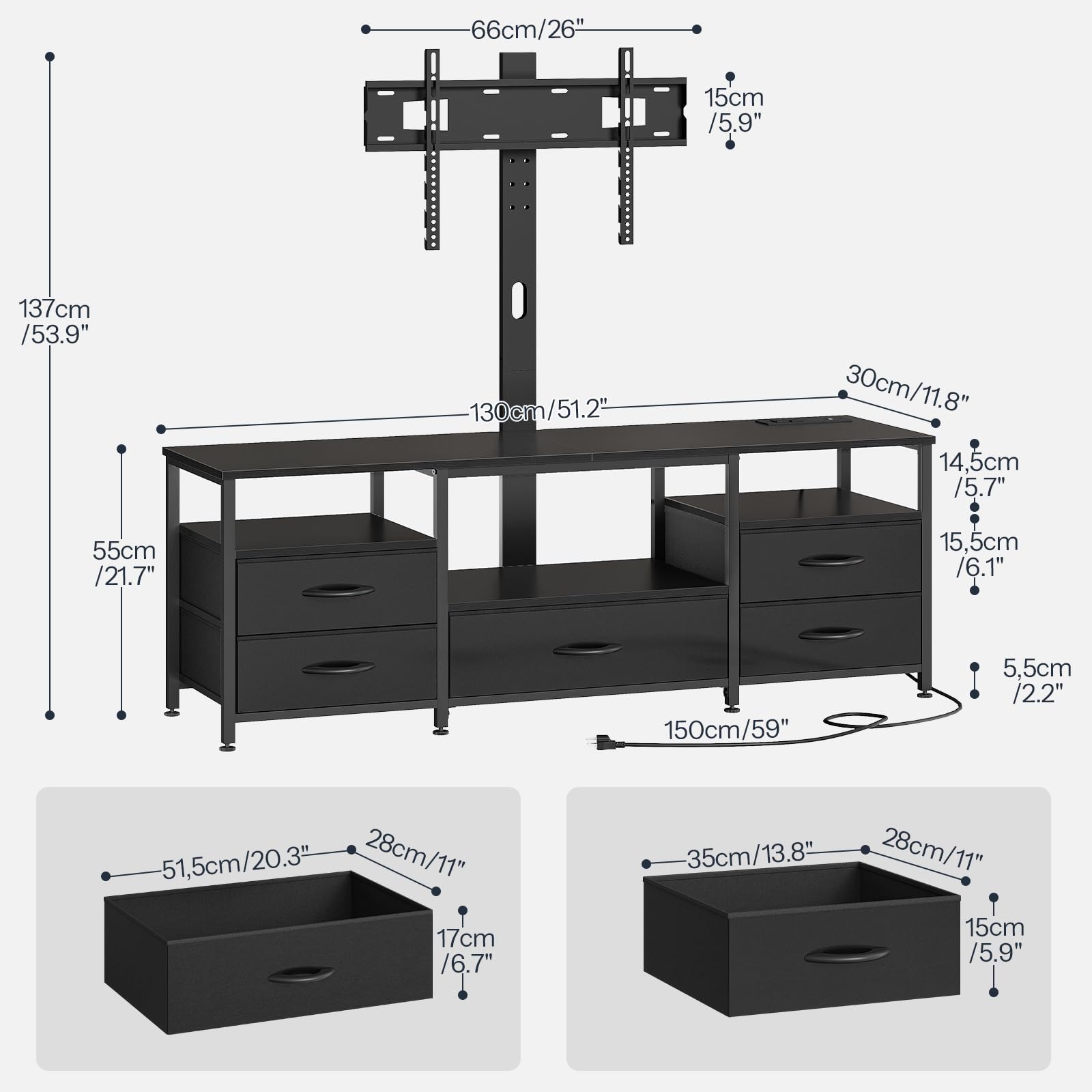 HOOBRO TV Stand with Mount Up to 65 inch TV, with Drawers and Power Outlet
