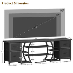 ZHNSYDN LED TV Stand for 65, 70, 80 Inch TV,71 Inch Industrial Entertainment Center with Power Outlets,Media Console Table with Open Storage Shelves & Fabric Drawers for Living Room Bedroom,Greige