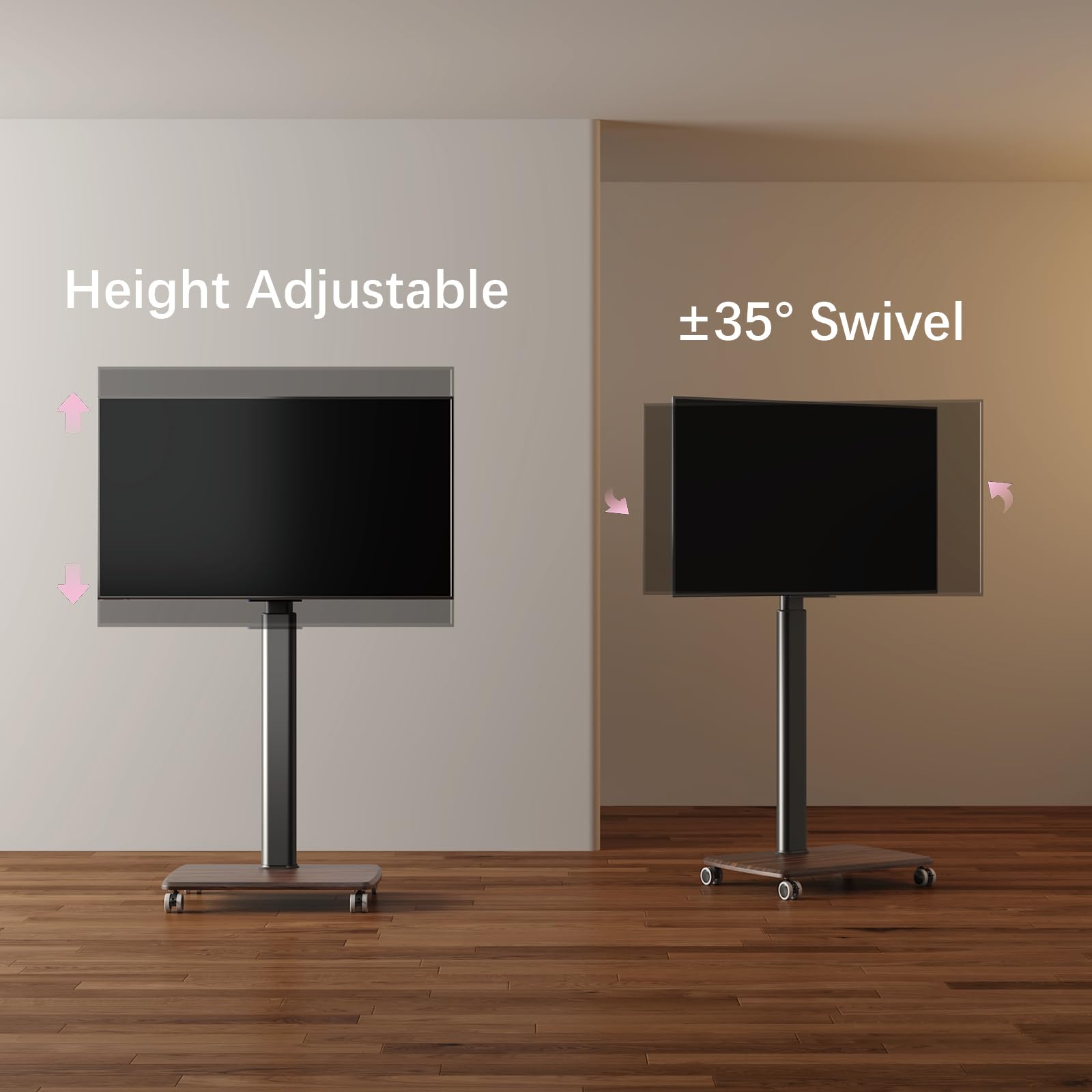 Vermars Black Rolling TV Stand for 32 to 55 65 75 85 Inch TVs, Corner TV Floor Stand with Mount, Universal Portable Mobile TV Cart on Wheels, Small TV Stand for Bedroom, Living Room