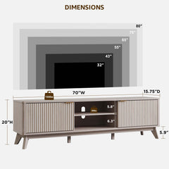 OKD 70" Mid Century Modern Fluted TV Stand w/ 2 Soft Close Door,Natural Oak