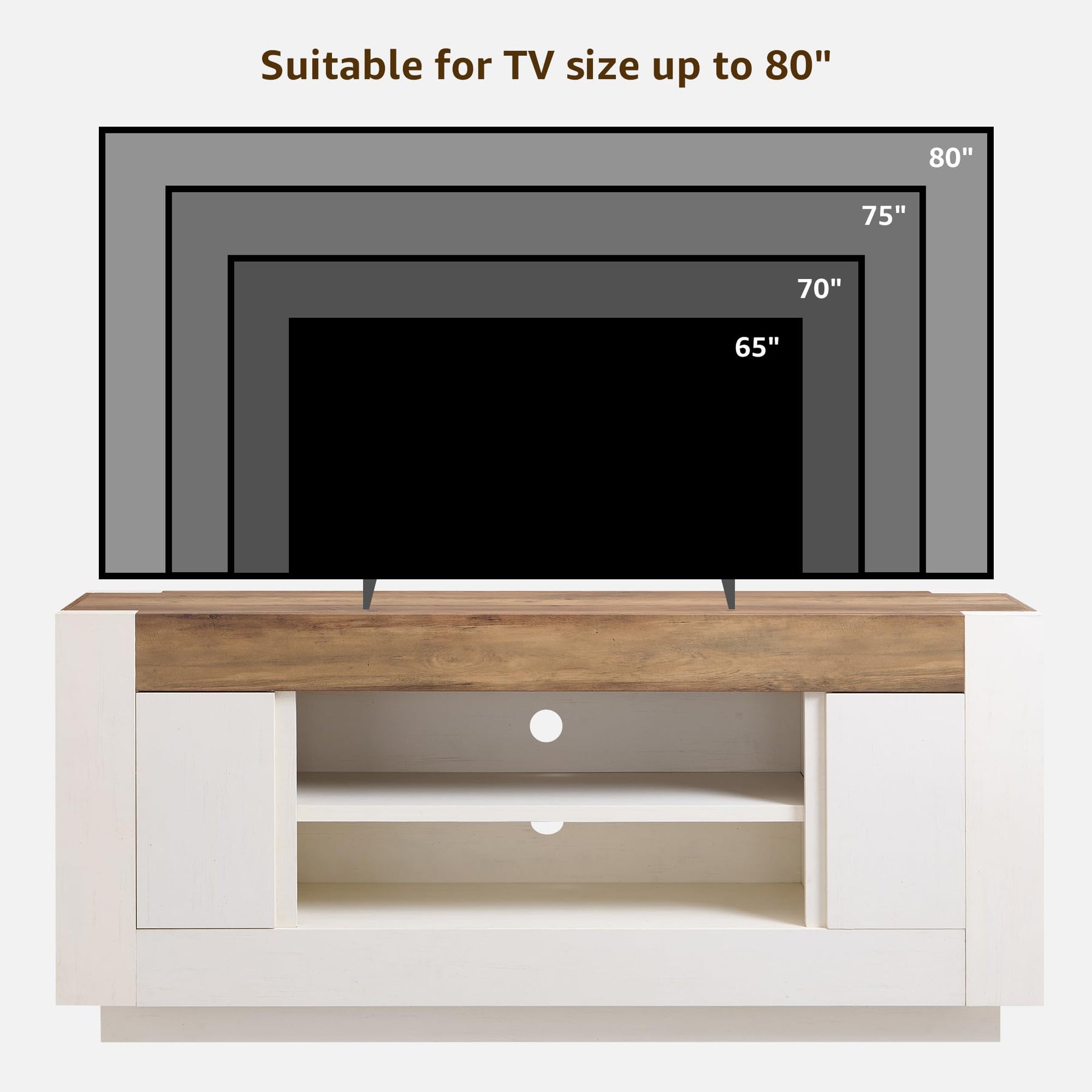 OKD 70" TV Stand for 80" TV, Thick Block Media Console, Antique White