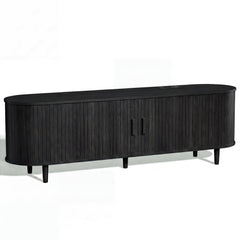 OneBlis 70" Mid Century Modern TV Stand, Wood TV Consoles with Sliding Doors and Power Outlet, Entertainment Center with Adjustable Shelves, Fluted TV Stands for Living Room, Walnut