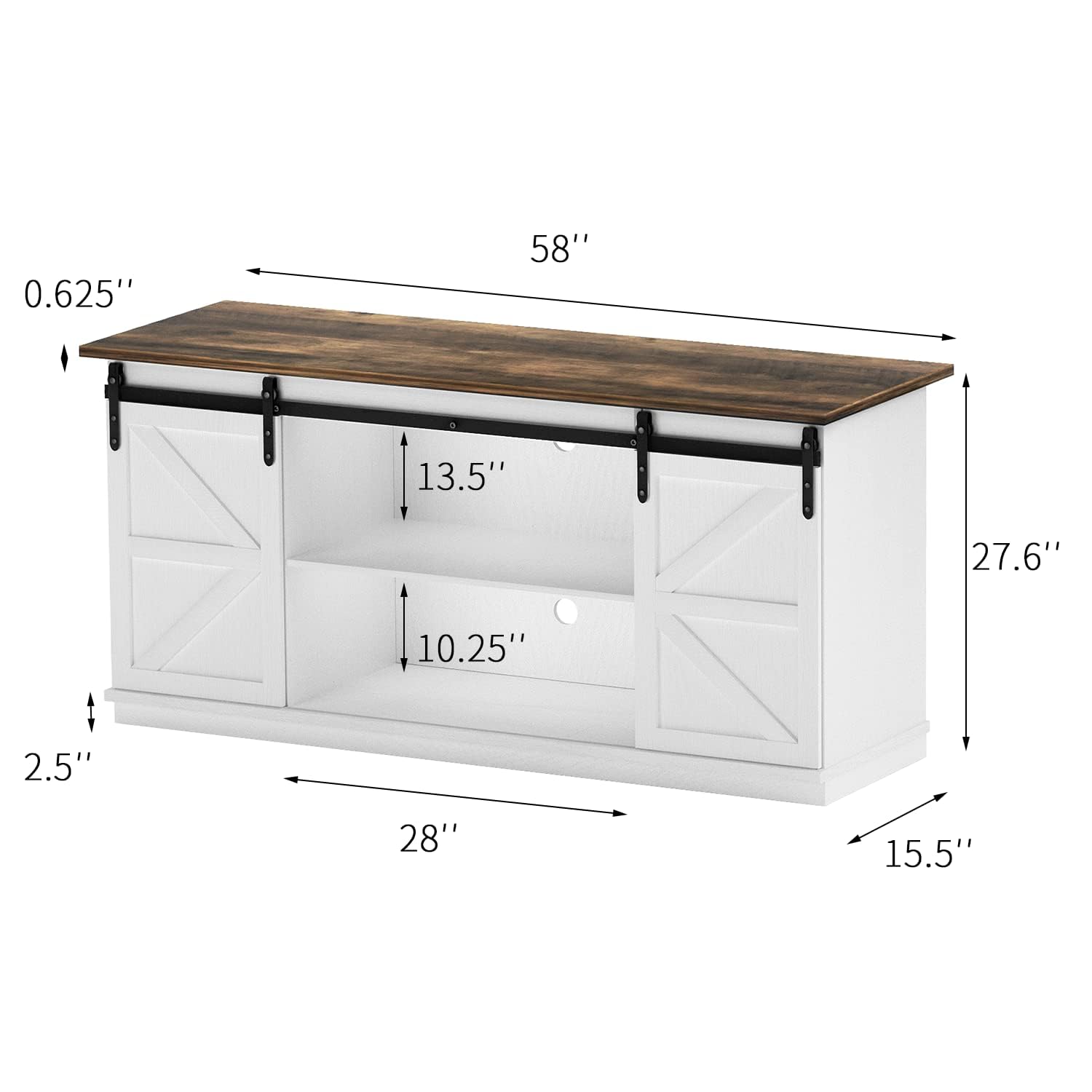 YESHOMY 58" Farmhouse TV Stand for TVs up to 65", Sliding Barn Doors, White