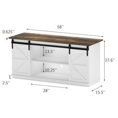 YESHOMY 58" Farmhouse TV Stand for TVs up to 65", Sliding Barn Doors, White
