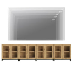 WAMPAT Modern TV Stand with Glass Doors for 80-120 inch TVs, 4 in 1 Entertainment Center Console with 4 Drawers and Metal Base for Living Room, Bedroom, Brown