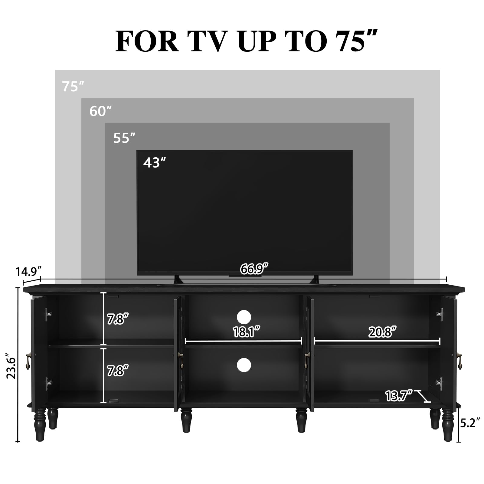 ARTPOWER 67" Vintage TV Stand with Storage for TVs Up to 75 Inches, Green