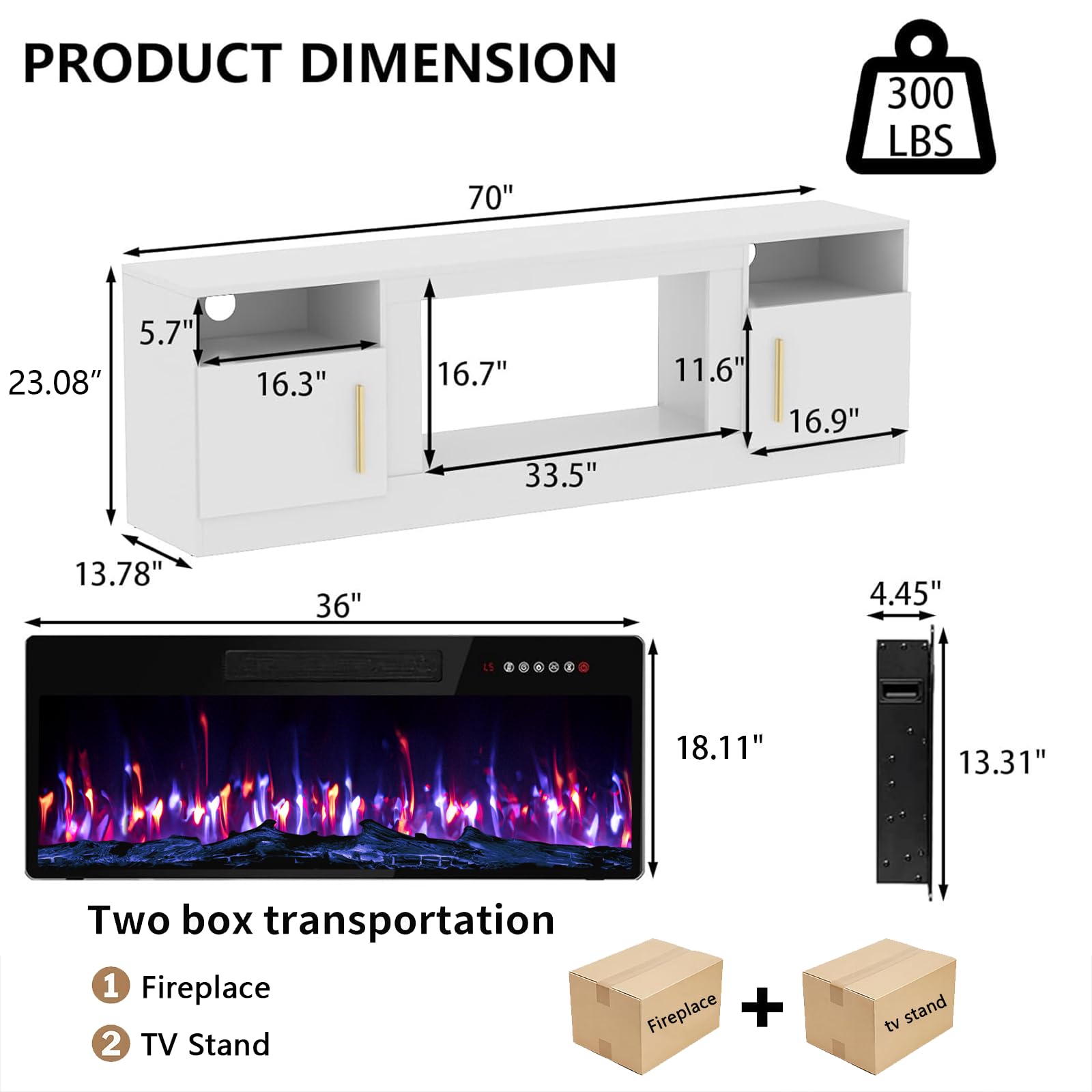 PRETZI Fireplace TV Stand with 36" Fireplace Up to 80" TVs for Living Room