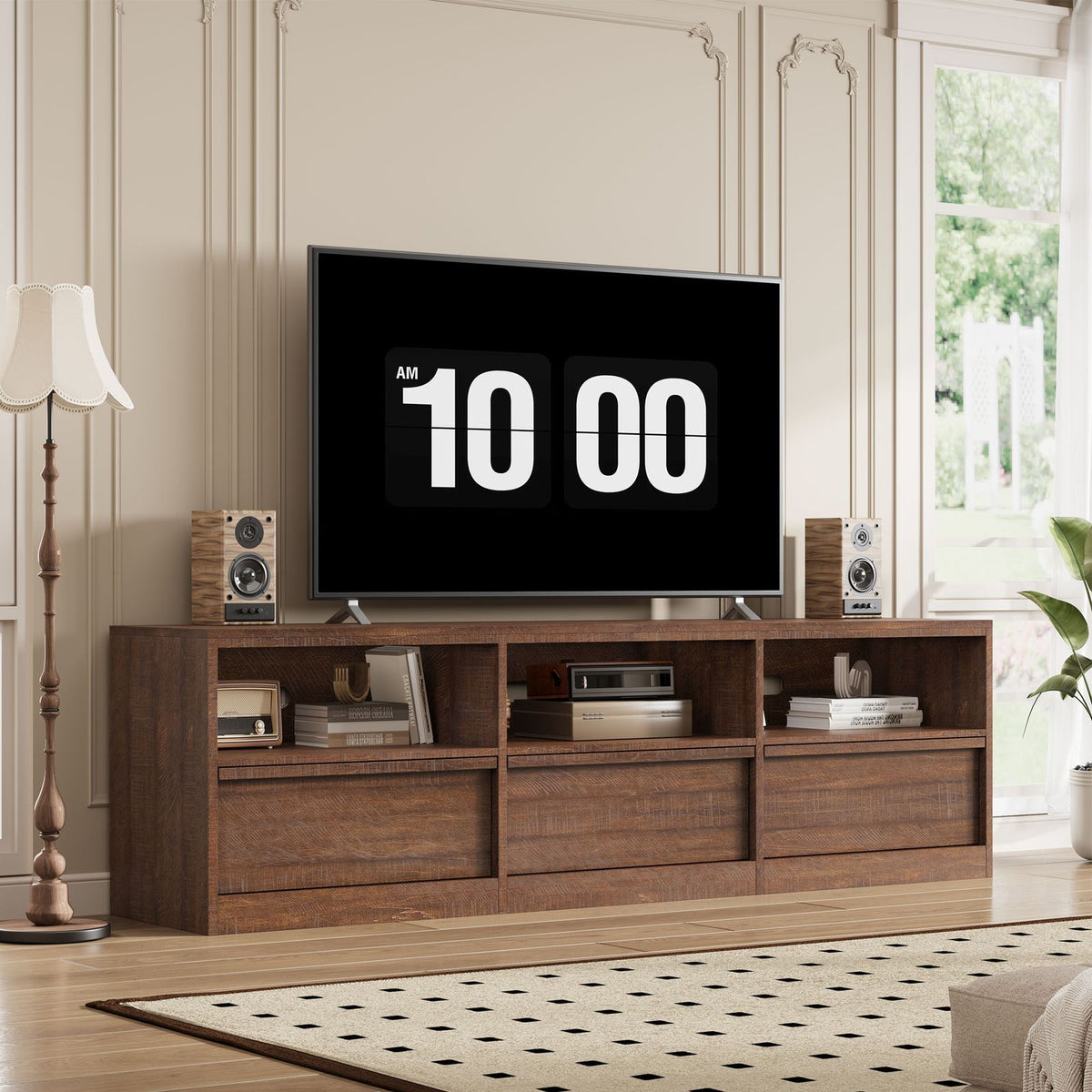 70 Inch TV Stand for 80" TVs, Mid Century Modern Entertainment Center with Storage Drawer & Open Shelves, Wood Media Console Cabinet for Living Room/ Bedroom, Vintage