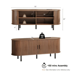 PAZCASA 70.8 Inch/55 Inch TV Stand with Power Outlet for Tvs Up to 75 Inch, Entertainment Center with Storage And Adjustable Shelves, Modern Media Console with Sliding Doors for Living Room, Walnut/Black/Oak