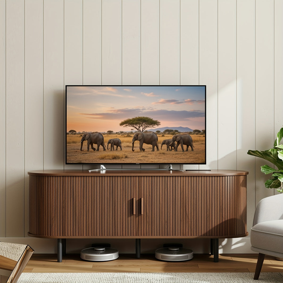 PAZCASA 70.8 Inch/55 Inch TV Stand with Power Outlet for Tvs Up to 75 Inch, Entertainment Center with Storage And Adjustable Shelves, Modern Media Console with Sliding Doors for Living Room, Walnut/Black/Oak