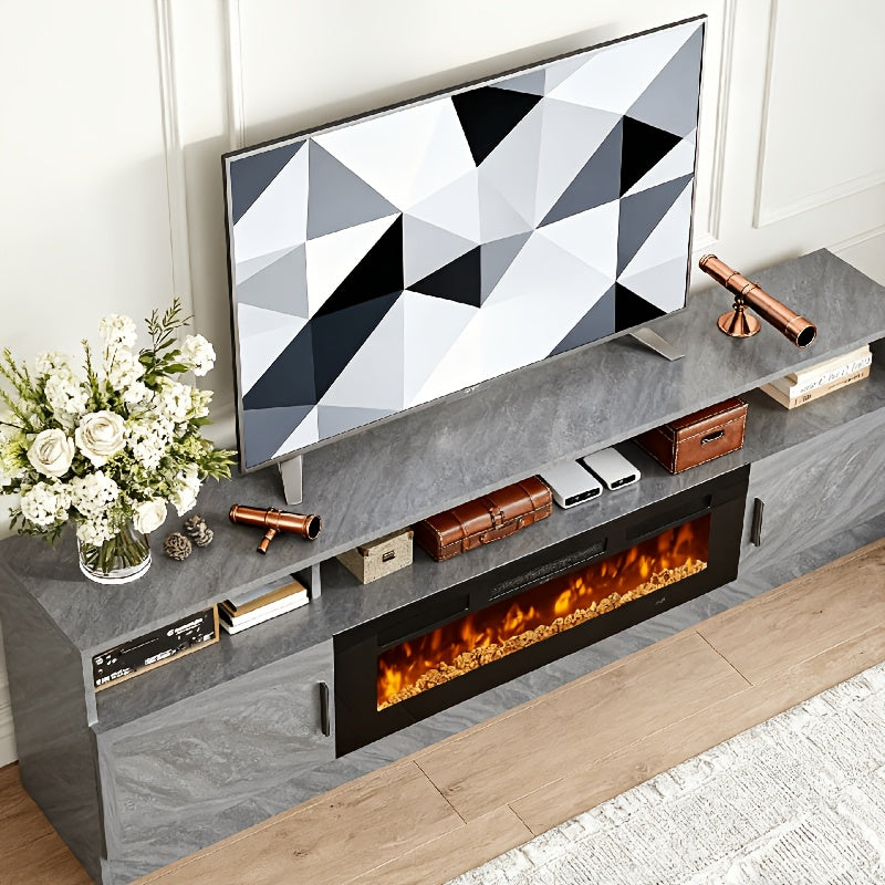 70" Fireplace TV Stand for TVs Up to 80", LED Light Entertainment Center with 36" Fireplace, Which Comes with Twelve Colors Of Backlight, Storage Cabinet, Media Console Table for Living Room (Gray -Black)