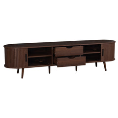 70 Inch Mid Century Modern TV Stand, TV Stand for 80 Inch TV, TV Stand with Tambour Doors, Drawers and Power Outlet, TV Consoles for Living Room, Bedroom