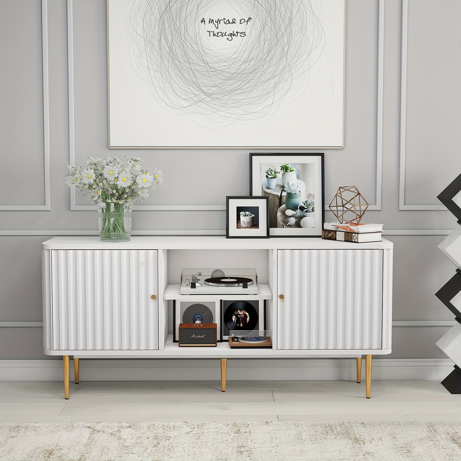 Mid Century Modern TV Stand For 55/60/65 Inch TV, 55" Fluted TV Stand, Entertainment Center With Storage, Television Stands, TV Console, Media Console For Living Room, Bedroom