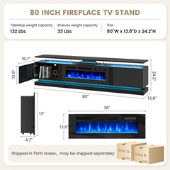 Nordivale 70" Fireplace TV Stand, Modern Entertainment Center for TVs Up to 80”, TV Console with Storage Cabinets, Media Console for Living Room, Black TV Stand and Black Fireplace